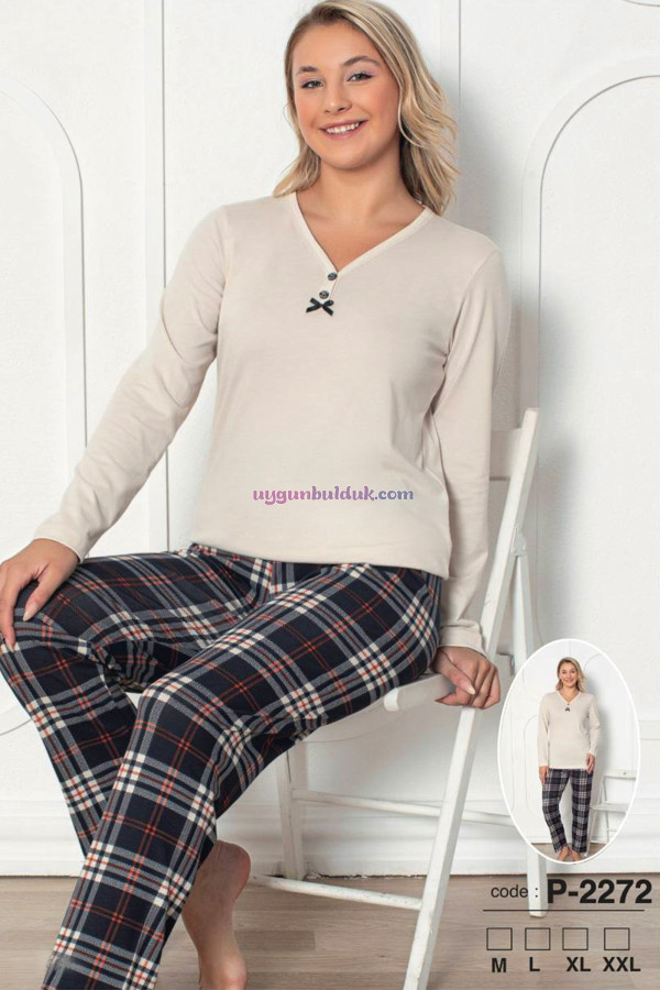 Krem Renk, V Yakalı, Uzun Kollu ve Pamuklu Kumaş Teknur 2272 Kadın Pijama Takımı Krem Renk, V Yakalı, Uzun Kollu ve Pamuklu Kumaş Teknur 2272 Kadın Pijama Takımı, QS-TEKNUR-P2272-M, Teknur Pijama Takımı, QS-TEKNUR-P2272-M