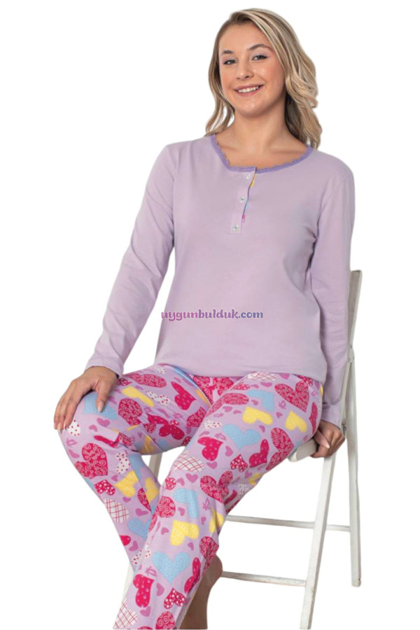 Lila Renk, Düğmeli Yuvarlak Yaka, Uzun Kollu ve Pamuklu Kumaş Teknur 2283 Kadın Pijama Takımı Lila Renk, Düğmeli Yuvarlak Yaka, Uzun Kollu ve Pamuklu Kumaş Teknur 2283 Kadın Pijama Takımı, QS-TEKNUR-P2283-M, Teknur Pijama Takımı, QS-TEKNUR-P2283-M