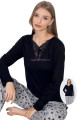 Siyah Renk, V Yaka, Uzun Kollu ve Pamuklu Kumaş Teknur 2291  Kadın Pijama Takımı, QS-TEKNUR-P2291-M, Teknur Pijama Takımı, QS-TEKNUR-P2291-M
