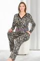 Siyah Renk ve Zebra Desenli Lady 11652 Kadın Uzun Kol Düğmeli Pijama Takımı, UB-Lady-11652-M, Lady Pijama Takımı, UB-Lady-11652-M