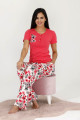 Fuşya Renk ve Çiçek Desenli 12531 Kısa Kol Kadın Lady Pijama Takımı