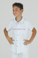 Mavi - Beyaz Renk ve Çizgili Teknur 45606 Pamuk Önden Düğmeli Erkek Çocuk Pijama Takımı-Teknur