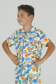 Mavi - Sarı Renk ve Desenli Teknur 45608 Pamuk Önden Düğmeli Erkek Çocuk Pijama Takımı-Teknur