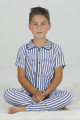 Lacivert - Beyazı Renk ve Çizgili Teknur 45611 Pamuk Önden Düğmeli Erkek Çocuk Pijama Takımı-Teknur