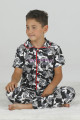 Siyah - Beyaz Renk ve Kamuflaj Desenli Teknur 45612 Pamuk Önden Düğmeli Erkek Çocuk Pijama Takımı-Teknur