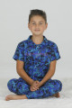 Mavi - Lacivert Renk ve Kamuflaj Desenli Teknur 45614 Pamuk Önden Düğmeli Erkek Çocuk Pijama Takımı-Teknur