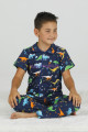 Lacivert Renk ve Dinozor Desenli Teknur 45618 Pamuk Önden Düğmeli Erkek Çocuk Pijama Takımı-Teknur