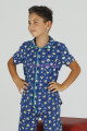 Mavi Renk ve Top Desenli Teknur 45619 Pamuk Önden Düğmeli Erkek Çocuk Pijama Takımı-Teknur