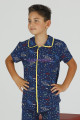 Koyu Lacivert Renk ve Uzay Desenli Teknur 45621 Pamuk Önden Düğmeli Erkek Çocuk Pijama Takımı-Teknur