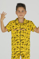 Sarı Renk ve Dinozor Desenli Teknur 45633 Pamuk Önden Düğmeli Erkek Çocuk Pijama Takımı-Teknur