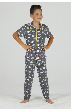 Füme Renk ve Koç Desenli Teknur 45634 Pamuk Önden Düğmeli Erkek Çocuk Pijama Takımı Füme Renk ve Koç Desenli Teknur 45634 Pamuk Önden Düğmeli Erkek Çocuk Pijama Takımı