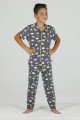 Füme Renk ve Koç Desenli Teknur 45634 Pamuk Önden Düğmeli Erkek Çocuk Pijama Takımı