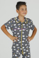 Füme Renk ve Koç Desenli Teknur 45634 Pamuk Önden Düğmeli Erkek Çocuk Pijama Takımı-Teknur