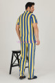Sarı - Lacivert Renkli Çizgili Teknur 31501 Modal Kumaş Erkek Kısa Kol Pijama Takımı, TKRN-31501, Erkek Pijama Takımı