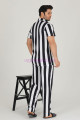Siyah - Beyaz Renkli Çizgili Teknur 31502 Modal Kumaş Erkek Kısa Kol Pijama Takımı, TKRN-31502, Erkek Pijama Takımı
