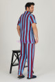 Bordo - Mavi Renkli Çizgili Teknur 31503 Modal Kumaş Erkek Kısa Kol Pijama Takımı, TKRN-31503, Erkek Pijama Takımı