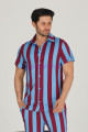 Bordo - Mavi Renkli Çizgili Teknur 31503 Modal Kumaş Erkek Kısa Kol Pijama Takımı, TKRN-31503, Erkek Pijama Takımı