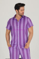 Lila - Mor Renkli Çizgili Teknur 31519 Modal Kumaş Erkek Kısa Kol Pijama Takımı, TKRN-31519, Erkek Pijama Takımı