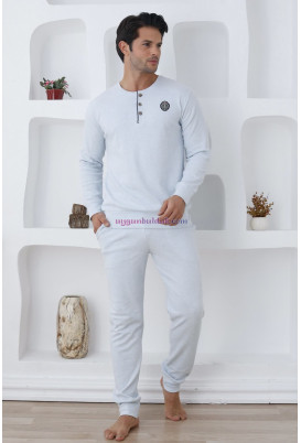 Ekru Renk, Pamuk, Uzun Kol, Erdeniz 0300 Erkek Pijama Takımı