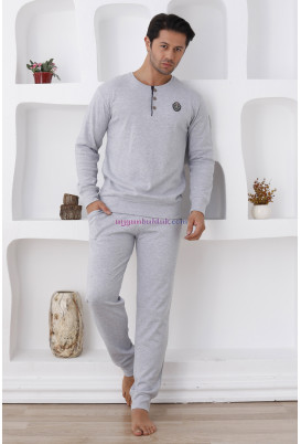 Gri Renkli, Pamuk İnterlok Kumaş, Uzun Kollu, Erdeniz 0300 Erkek Pijama Takımı