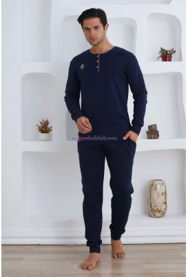 Lacivert Renkli, Pamuklu İnterlok Kumaş, Uzun Kol, Erdeniz 0300 Erkek Pijama Takımı