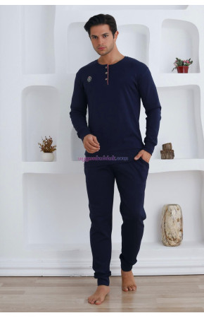 Lacivert Renkli, Pamuklu İnterlok Kumaş, Uzun Kol, Erdeniz 0300 Erkek Pijama Takımı Lacivert Renkli, Pamuklu İnterlok Kumaş, Uzun Kol, Erdeniz 0300 Erkek Pijama Takımı
