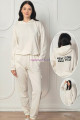 Krem Renk Uzun Kol ve  Kapüşonlu Teknur 2909 Kadın Spor Eşofman Takımı, QS-TKNR-2909-SM, Teknur Pijama Takımı, QS-TKNR-2909-SM