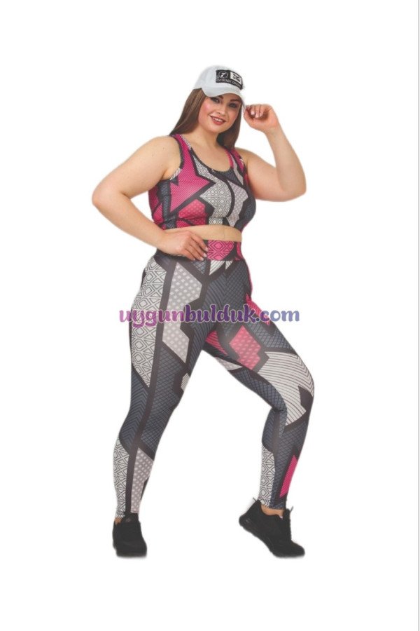 Gri Siyah Renkli ve Desenli Lady 1505 Kadın Yüksek Bel Büyük Beden Büstiyerli Taytlı Spor Takım Gri Siyah Renkli ve Desenli Lady 1505 Kadın Yüksek Bel Büyük Beden Büstiyerli Taytlı Spor Takım, LADY-1505, Lady Pijama Takımı