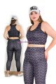 Siyah Renkli ve Desenli Lady 1509 Kadın Yüksek Bel Büyük Beden Büstiyerli Taytlı Spor Takım, LADY-1509, Lady Pijama Takımı