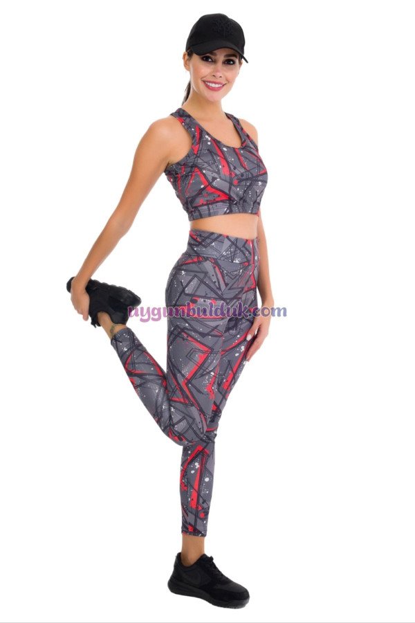 Gri Renkli ve Kırmızı Desenli Lady 3033 Kadın Büstiyerli Taytlı Spor Takım Gri Renkli ve Kırmızı Desenli Lady 3033 Kadın Büstiyerli Taytlı Spor Takım, LADY-3033, Lady Pijama Takımı