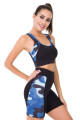 Siyah Renk, Mavi Kamuflaj Desenli Lady 4017 Kadın Kısa Taytlı Büstiyerli Spor Takım, LADY-4017, Lady Pijama Takımı