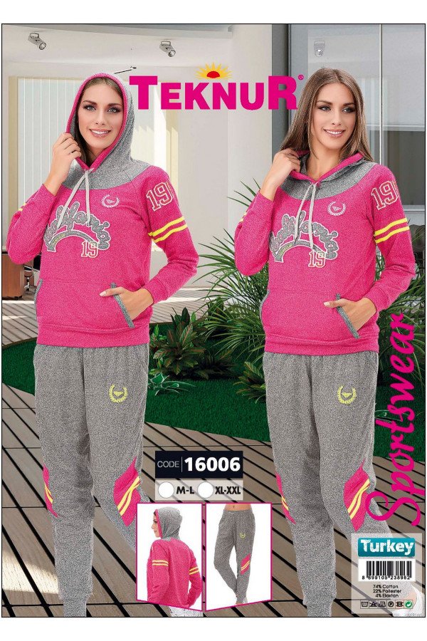 Pembe ve Gri Renkli Teknur 16006 Kadın 2 li Bayan Spor Eşofman Takımı -, Teknur16006, Teknur Pijama Takımı