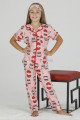 Pembe Renk ve Kalp DesenliTeknur 40601 Pamuk Önden Düğmeli Kız Çocuk Pijama Takımı
