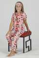 Pembe Renk ve Kalp DesenliTeknur 40601 Pamuk Önden Düğmeli Kız Çocuk Pijama Takımı-Teknur