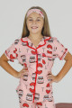 Pembe Renk ve Kalp DesenliTeknur 40601 Pamuk Önden Düğmeli Kız Çocuk Pijama Takımı-Teknur