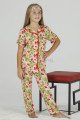 Somon Renk ve Çilek Desenli Teknur 40603 Pamuk Önden Düğmeli Kız Çocuk Pijama Takımı