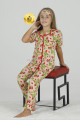 Somon Renk ve Çilek Desenli Teknur 40603 Pamuk Önden Düğmeli Kız Çocuk Pijama Takımı-Teknur