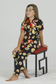 Siyah Renk ve Emoji Gülenyüz Desenli Teknur 40605 Pamuk Önden Düğmeli Kız Çocuk Pijama Takımı-Teknur