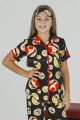 Siyah Renk ve Emoji Gülenyüz Desenli Teknur 40605 Pamuk Önden Düğmeli Kız Çocuk Pijama Takımı, Teknur-40605, Teknur Pijama Takımı