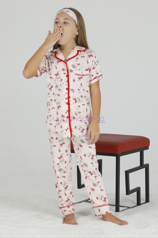 Krem Renk ve Kuzucuk Desenli Teknur 40609 Pamuk Önden Düğmeli Kız Çocuk Pijama Takımı Krem Renk ve Kuzucuk Desenli Teknur 40609 Pamuk Önden Düğmeli Kız Çocuk Pijama Takımı, Teknur-40609, Teknur Pijama Takımı