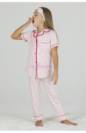 Açık Pembe ve Kuzucuk Desenli Teknur 40612 Pamuk Önden Düğmeli Kız Çocuk Pijama Takımı Açık Pembe ve Kuzucuk Desenli Teknur 40612 Pamuk Önden Düğmeli Kız Çocuk Pijama Takımı