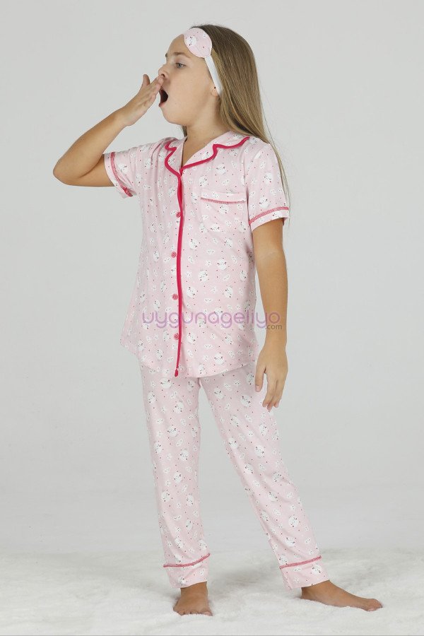 Açık Pembe ve Kuzucuk Desenli Teknur 40612 Pamuk Önden Düğmeli Kız Çocuk Pijama Takımı Açık Pembe ve Kuzucuk Desenli Teknur 40612 Pamuk Önden Düğmeli Kız Çocuk Pijama Takımı, Teknur-40612, Teknur Pijama Takımı