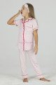 Açık Pembe ve Kuzucuk Desenli Teknur 40612 Pamuk Önden Düğmeli Kız Çocuk Pijama Takımı