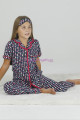 Lacivert Renk ve Renkli Kalpler Desenli Teknur 40613 Pamuk Önden Düğmeli Kız Çocuk Pijama Takımı-Teknur