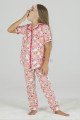 Somon Renk ve Kuzu Desenli Teknur 40614 Pamuk Önden Düğmeli Kız Çocuk Pijama Takımı