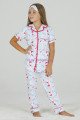 Beyaz Renk ve Kelebek Desenli Teknur 40616 Pamuk Önden Düğmeli Kız Çocuk Pijama Takımı