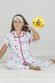 Beyaz Renk ve Kelebek Desenli Teknur 40616 Pamuk Önden Düğmeli Kız Çocuk Pijama Takımı-Teknur