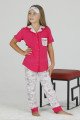 Pembe Renk ve Kalp Desenli Teknur 40618 Pamuk Önden Düğmeli Kız Çocuk Pijama Takımı