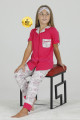 Pembe Renk ve Kalp Desenli Teknur 40618 Pamuk Önden Düğmeli Kız Çocuk Pijama Takımı-Teknur