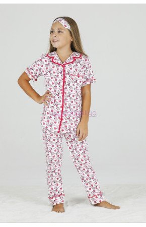 Kırmızı - Beyaz ve Kalp Desenli Teknur 40621 Pamuk Önden Düğmeli Kız Çocuk Pijama Takımı Kırmızı - Beyaz ve Kalp Desenli Teknur 40621 Pamuk Önden Düğmeli Kız Çocuk Pijama Takımı